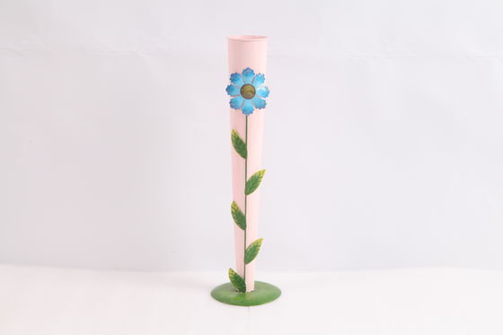 Tall Iron Vase With Round Bottom Plate Exquisite With Metal Flower Decor