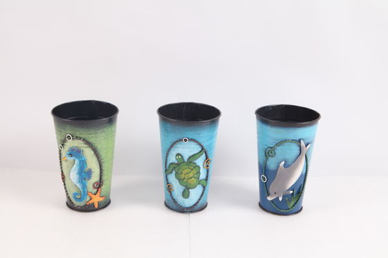 Indoor Vintage Iron Metal Handmade Vase Customizable Marine Animal Series Seahorse Turtle Dolphin