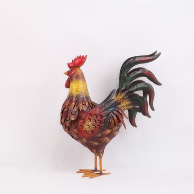Captivating Colorful Metal Rooster Garden Ornament