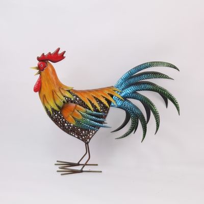 Captivating Colorful Metal Rooster Garden Ornament
