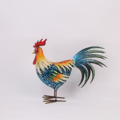 Captivating Colorful Metal Rooster Garden Ornament