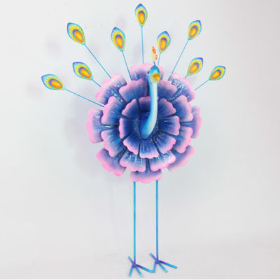Glossy Colorful Peacock Metal Medium Size Animal Garden Ornament Artistic Design Theme Nature