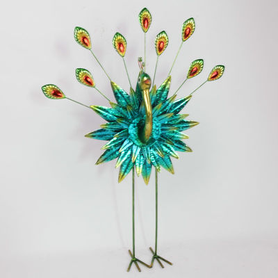 Glossy Colorful Peacock Metal Medium Size Animal Garden Ornament Artistic Design Theme Nature