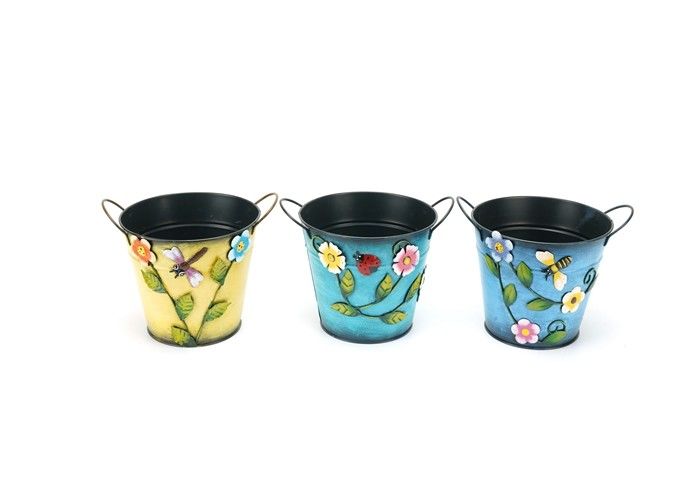Round Metal Flower Pot Decoration Indoor / Outdoor Garden Metal Ornaments