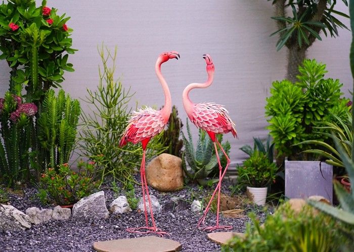 Creative Metal Pink Flamingo Garden Ornament Outdoor Flamingo Yard Art Metal
