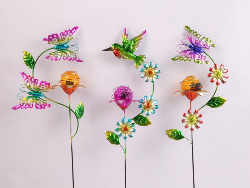 Colorful Metal Plug In Solar Garden Ornament For Outdoor And Garden Decoration