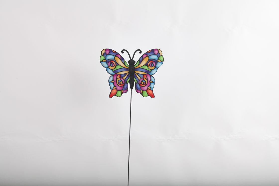 Hollow Out Colorful Metal Butterfly Outdoor Garden Decorations with Glass Beads
